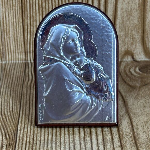 Madonna & Child Sterling Silver Standing Plaque AN Ag 2g 22 Silver - Picture 7 of 7